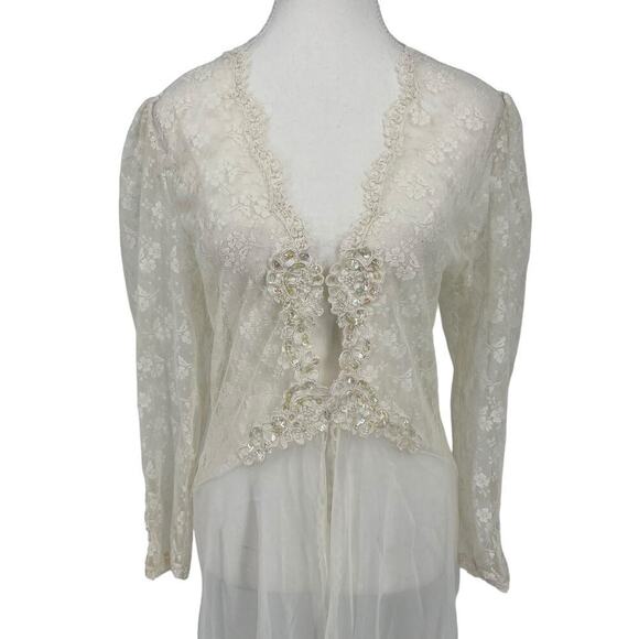 Vintage 80’s Victoria’s Secret Gold Label Lingerie Robe Lace Floral Bridal Small - Picture 2 of 9